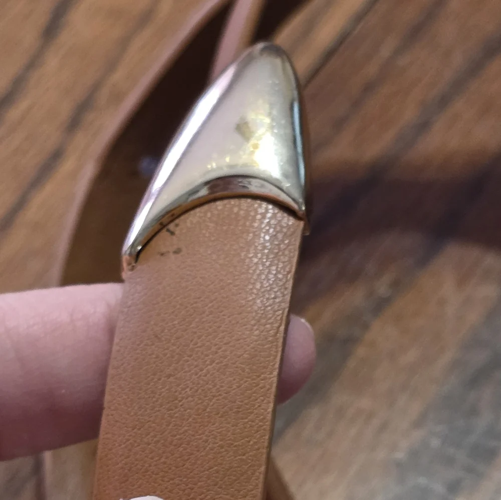Faux Leather Brown Belt Brass Buckle